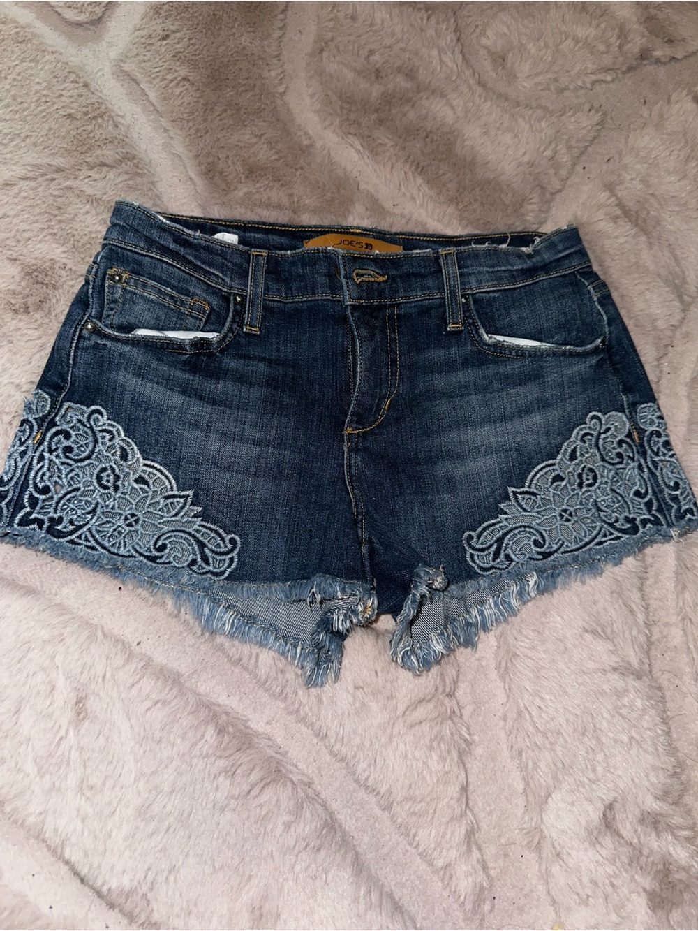 Joe's Jeans Dark Blue Denim Shorts with Light Blue Embroidered Trim